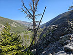Bomber Basin from the switchbacks climbing up to the Arrow Peak plateau.