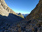 The infamous boulder field below Cube Rock Pass. Vista Pass is on the left.